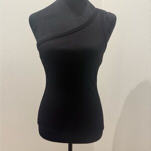 White House Black Market XS Ribbed One-Shoulder Black Tank